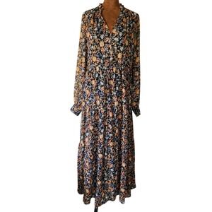 1.STATE Floral Tiered Maxi Dress Size Large Chiffon Bohemian Lined Flowy